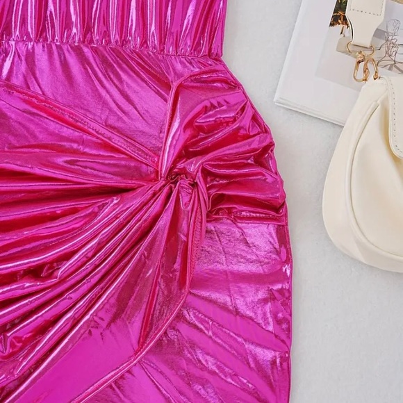 Hot Pink Girls Metallic Foil Dress - Picture 3 of 5